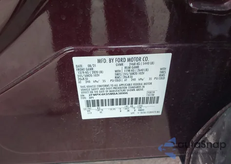 2021 Ford Edge Titanium z USA, uszkodzony, nr VIN 2FMPK4K95MBA38996